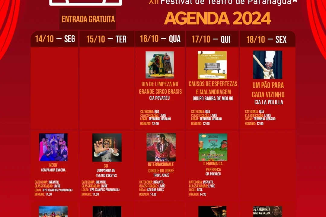 12º Festival de Teatro de Paranaguá – FESTPAR começa nesta segunda-feira (14)