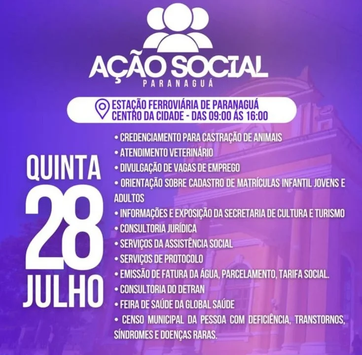 Paranaguá 374 anos: Ação Social e Concilia Paraná acontece na Estação Ferroviária