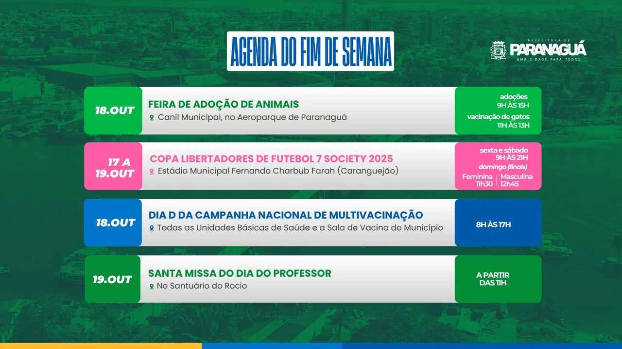 Vacinação, causa animal e esporte movimentam Paranaguá neste fim de semana