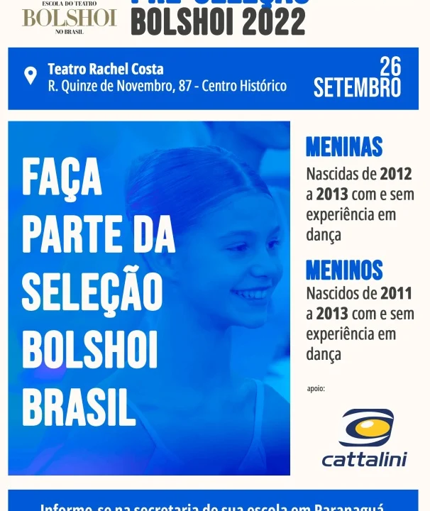 Alunos de escolas públicas de Paranaguá já podem se inscrever para a pré-seleção da Escola do Teatro Bolshoi