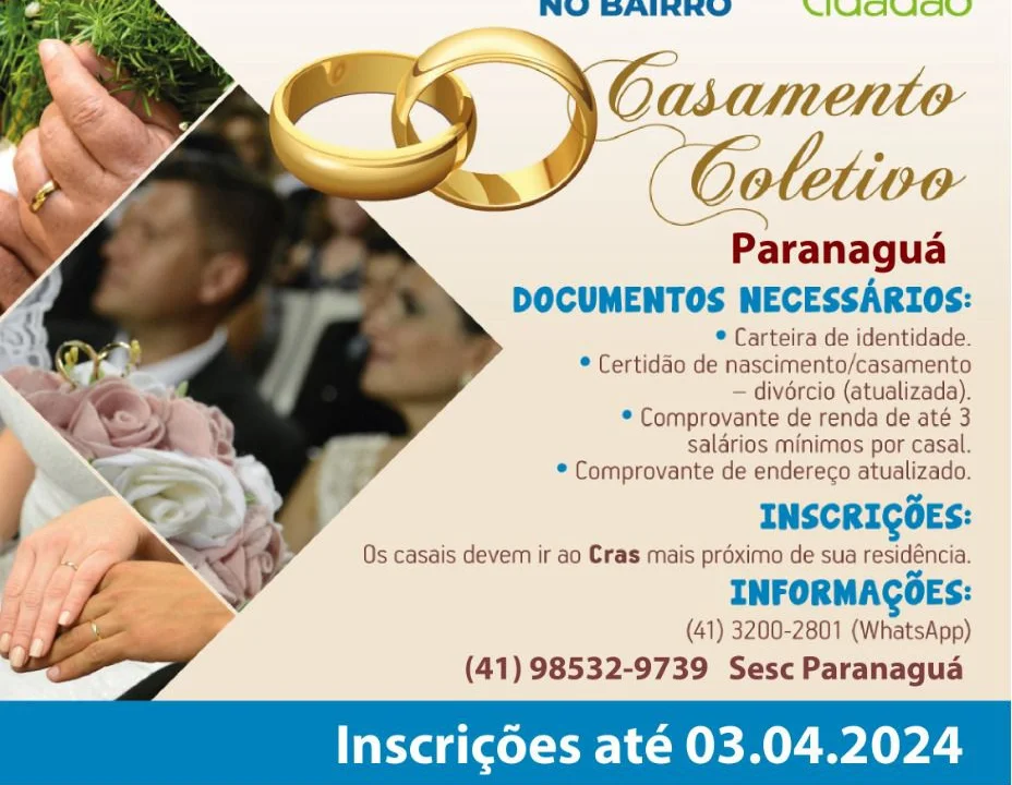 Inscrições prorrogadas para o Casamento Coletivo