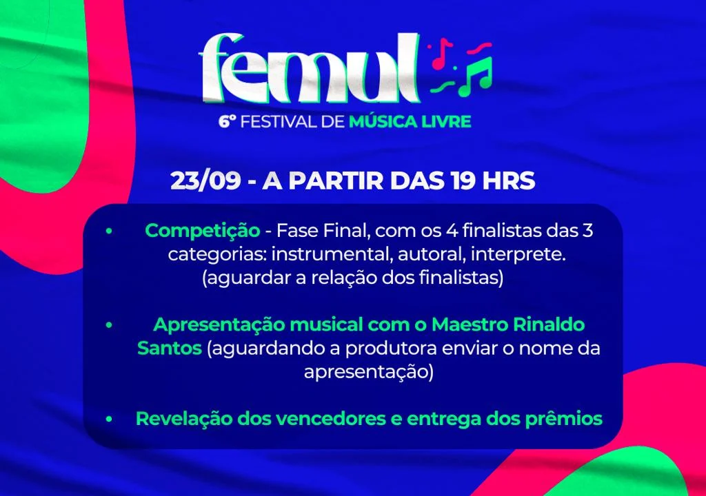 Grande final do FEMUL acontece neste sábado no Teatro Rachel Costa