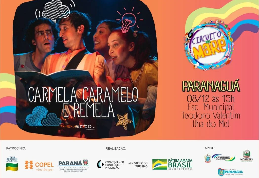 Espetáculo “Carmela, Caramelo e Remela” será apresentado para alunos da Ilha do Mel