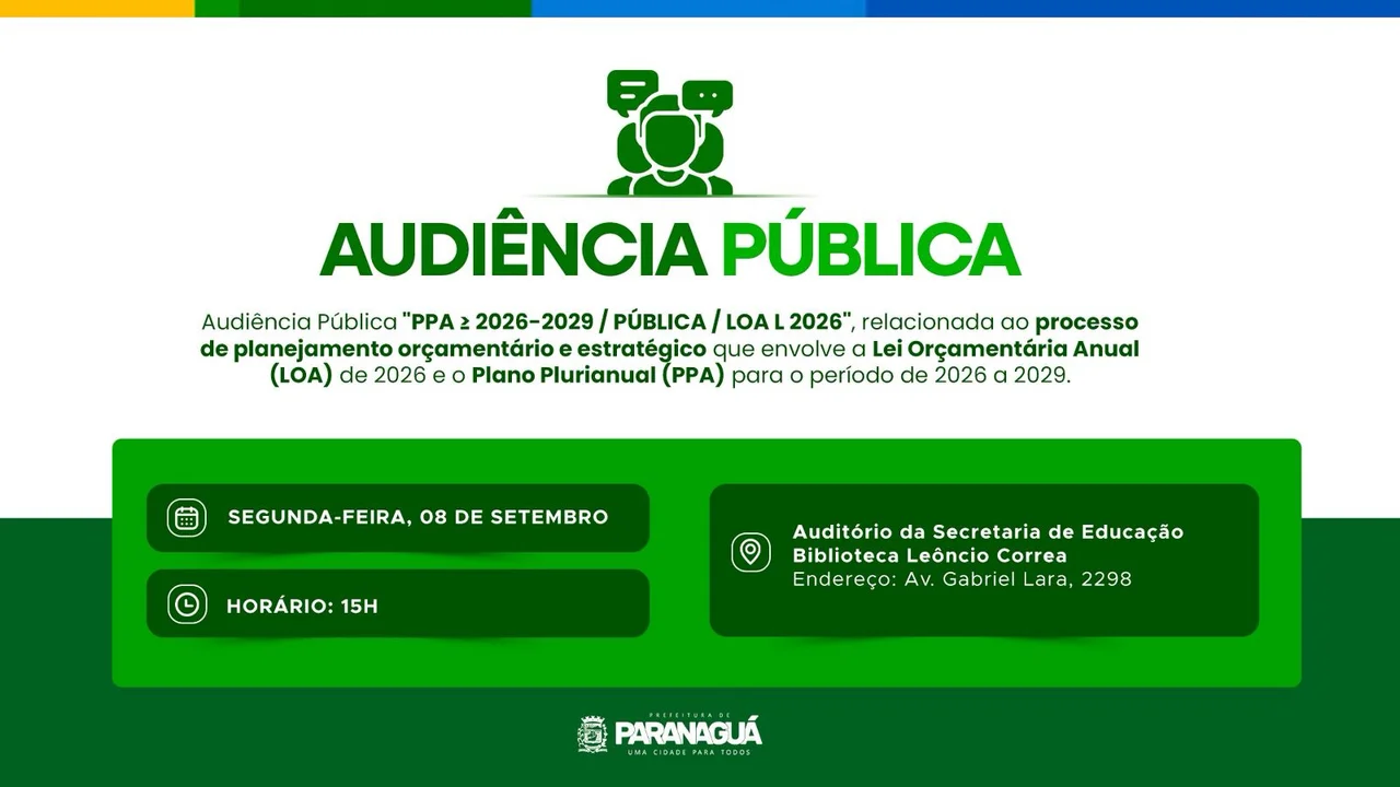 Audiência pública discute Plano Plurianual 2026-2029 em Paranaguá