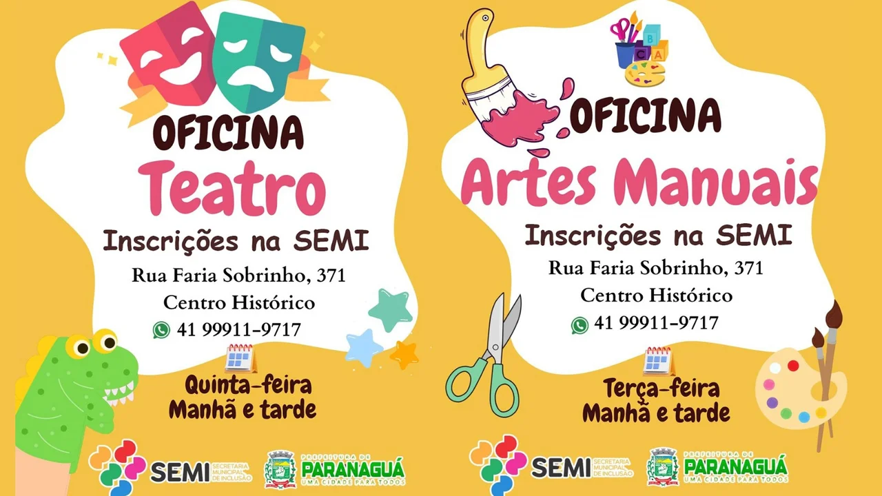 Inscrições abertas para oficinas de Artes Manuais e Teatro para crianças atípicas