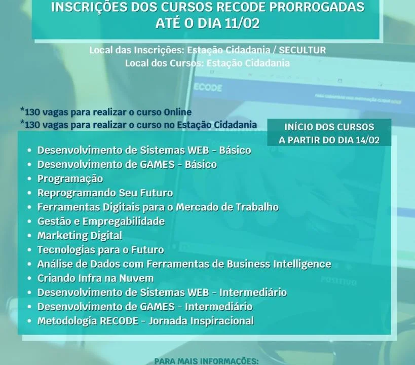 Inscrições para os cursos da Estação Cidadania foram prorrogadas