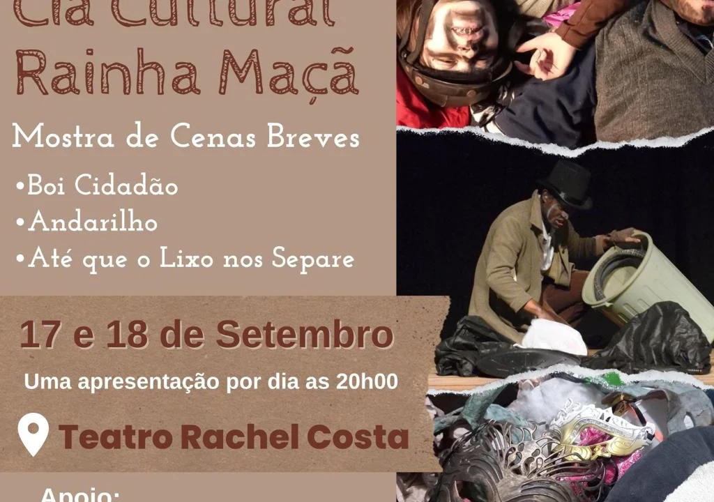 Cia Cultural Rainha Maçã apresenta “Mostra de Cenas Breves” no Teatro Rachel Costa neste final de semana