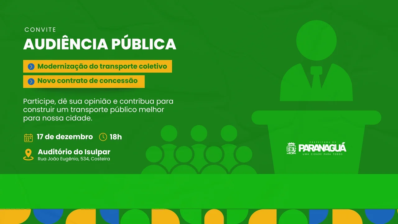Prefeitura de Paranaguá convoca população para Audiência Pública sobre modernização do transporte coletivo