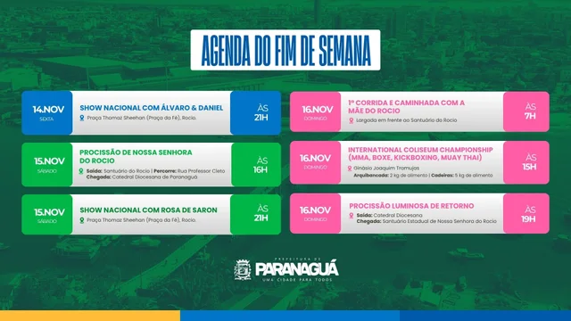 Fim de semana em Paranaguá terá shows nacionais, procissões, corrida e evento de lutas