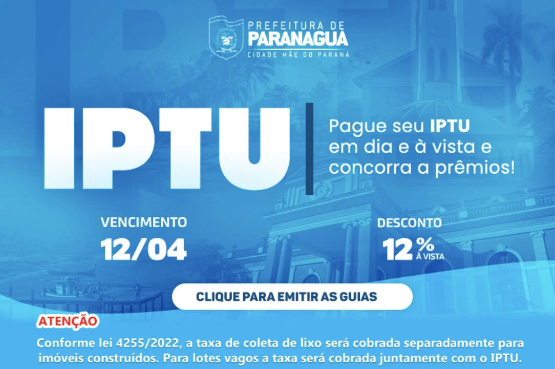 IPTU terá 12% de desconto no pagamento a vista e prêmios para concorrer