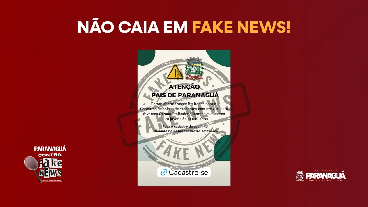 É fake! Prefeitura de Paranaguá alerta sobre suposto golpe em “concurso de bolsa para estudantes”