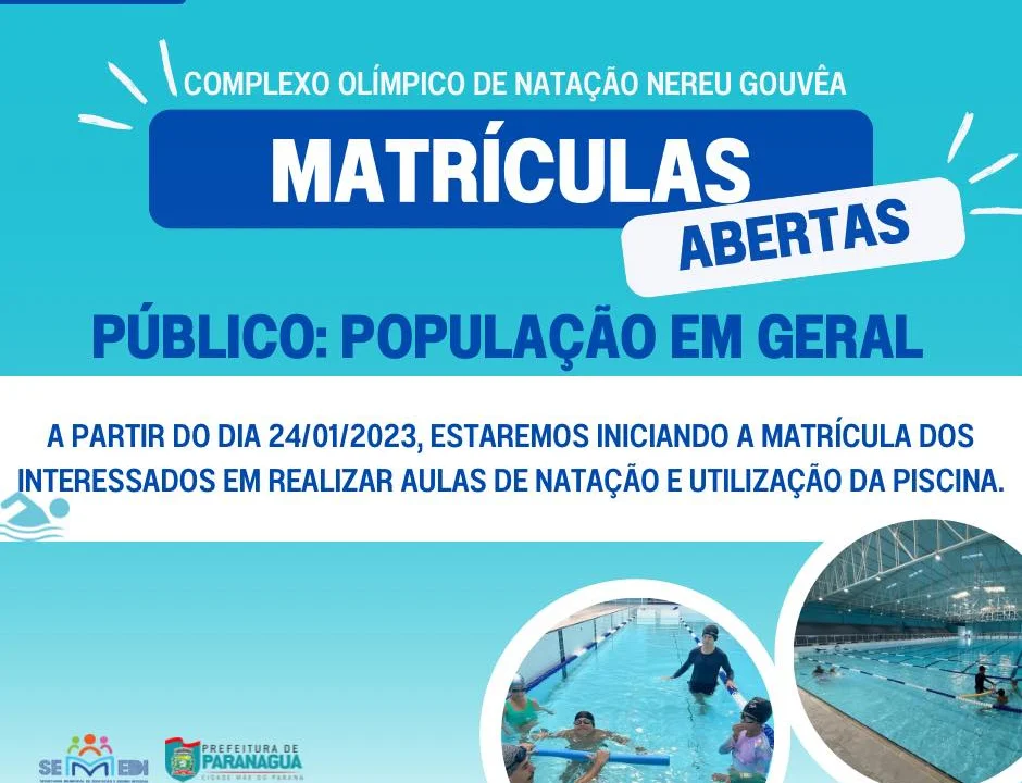 Matrículas abertas para aulas de natação no Complexo Olímpico de Natação “Nereu Gouvêa”