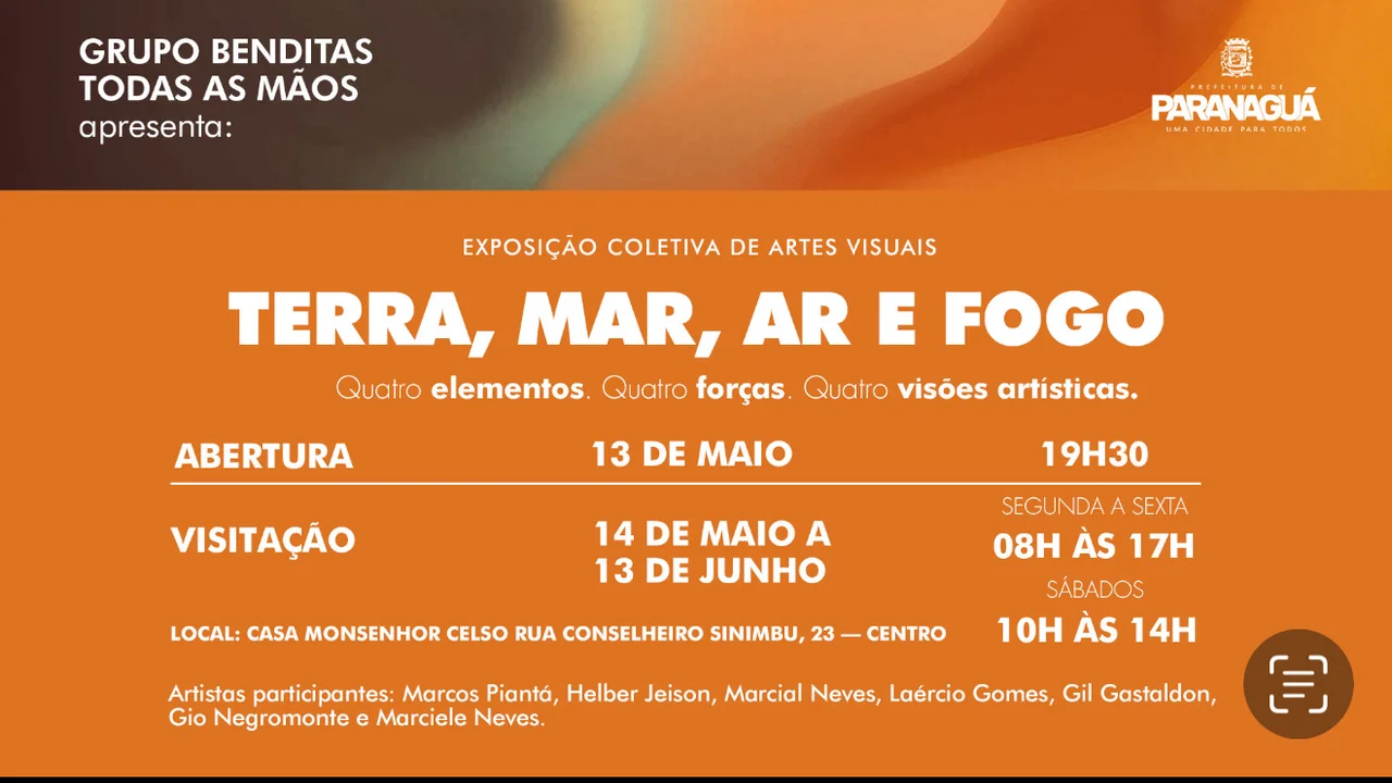 Exposição coletiva de artes visuais “Terra, Mar, Ar e Fogo” começa nesta terça-feira (13)