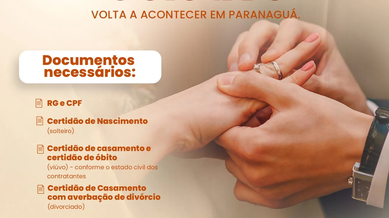 Casais podem se inscrever no Casamento Comunitário até o dia 12
