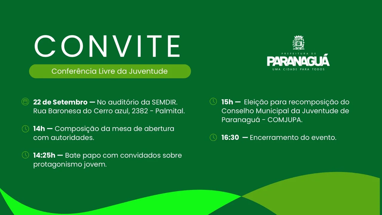 Conferência Livre da Juventude marca eleição e recomposição do Conselho Municipal da Juventude de Paranaguá