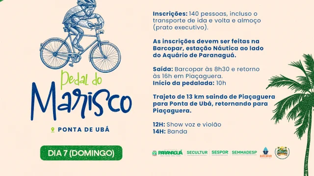 Pedal do Marisco na Ponta de Ubá está com as inscrições abertas