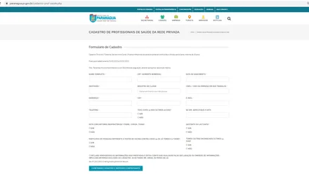 Para se cadastrar o profissional de saúde deve acessar www.paranagua.pr.gov.br e clicar no link “Vacinação Covid-19 – Cadastro de profissionais de saúde da rede privada”