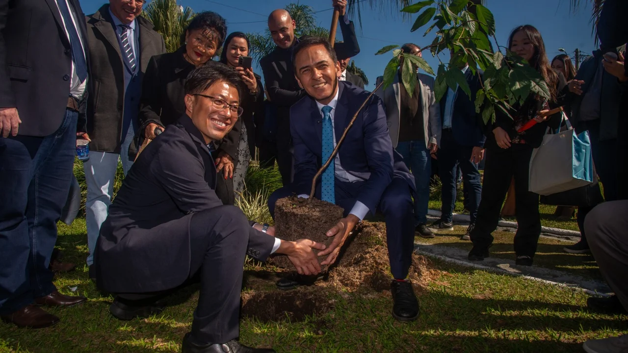 Paranaguá celebra 40 anos de irmandade com Awaji e reforça parceria com plantio de cerejeiras na Praça do Japão