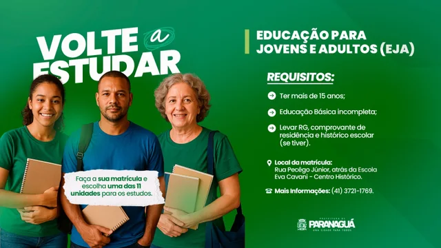 Matrículas para Educação de Jovens e Adultos seguem abertas em Paranaguá