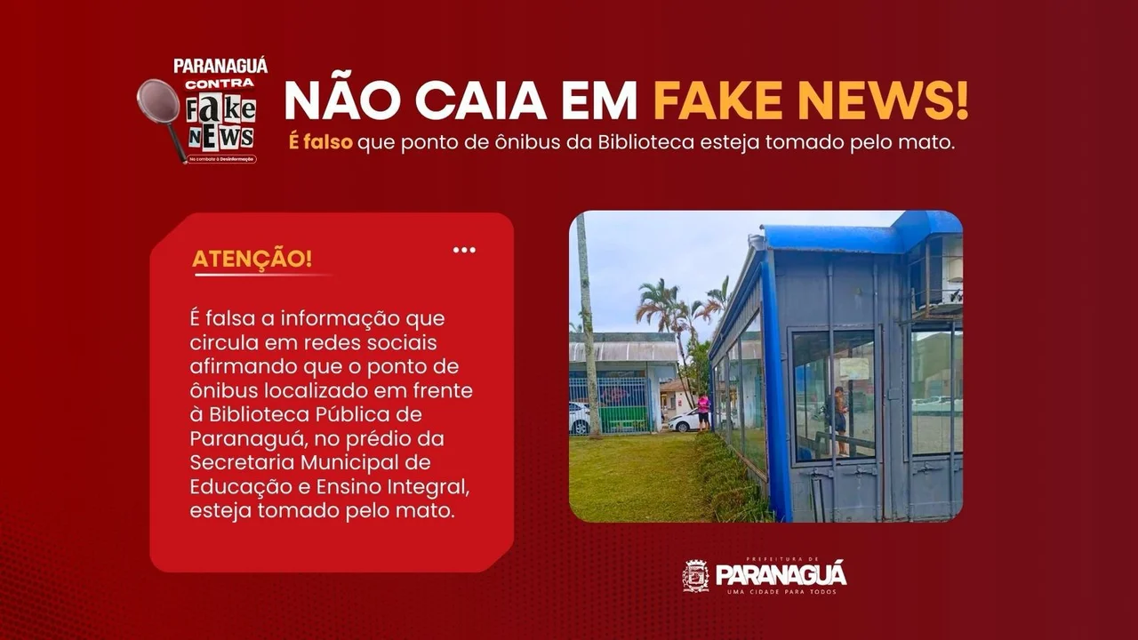 É falso que ponto de ônibus da Biblioteca está tomado pelo mato
