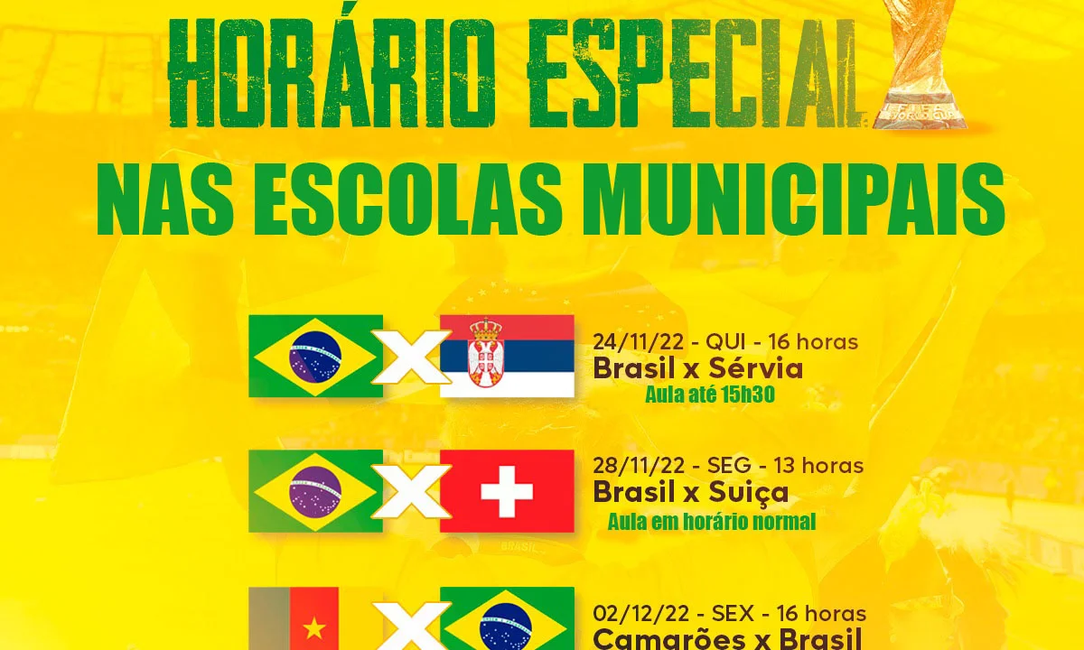 Copa do Mundo com horário diferenciado nas escolas municipais