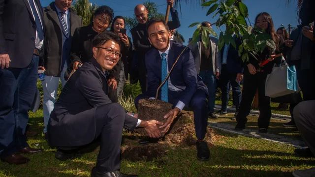 Paranaguá celebra 40 anos de irmandade com Awaji e reforça parceria com plantio de cerejeiras na Praça do Japão