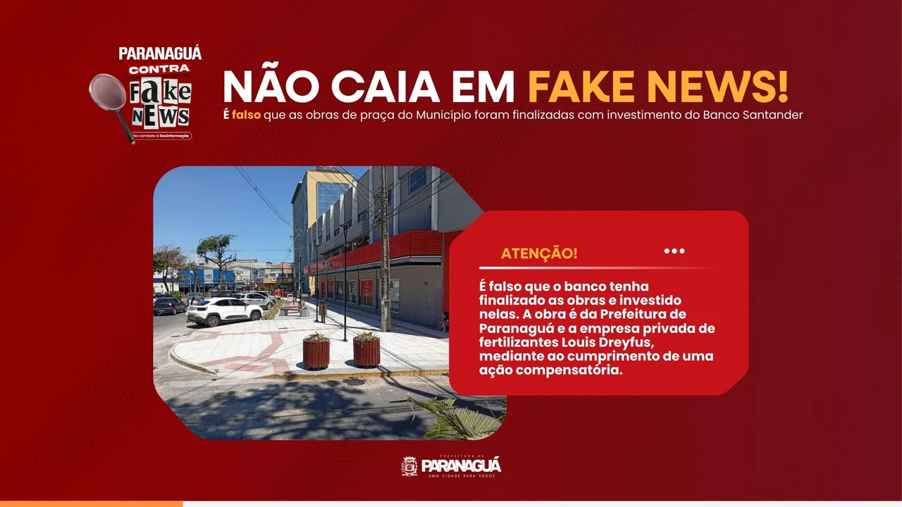 É falso que as obras de praça do município foram finalizadas com investimento do Banco Santander