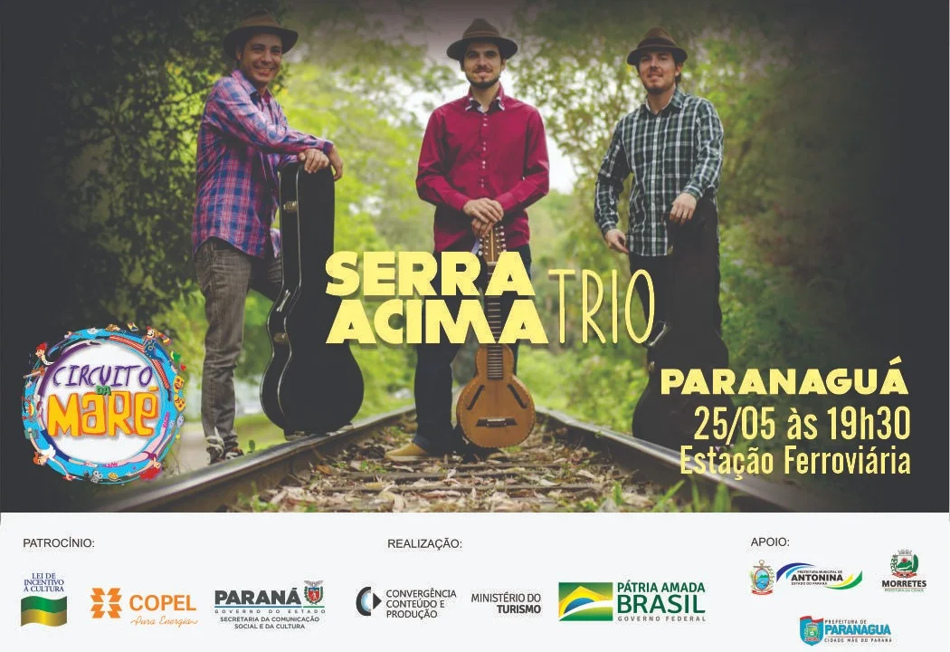 Show com Trio Serra Acima acontece nesta quarta-feira na Estação Ferroviária