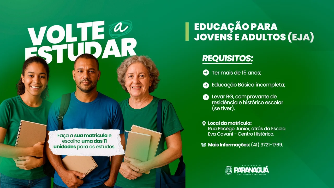 Matrículas para Educação de Jovens e Adultos seguem abertas em Paranaguá