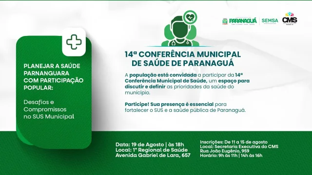 Inscrições para participar da 14ª Conferência Municipal de Saúde de Paranaguá estão abertas; prazo vai até 15 de agosto