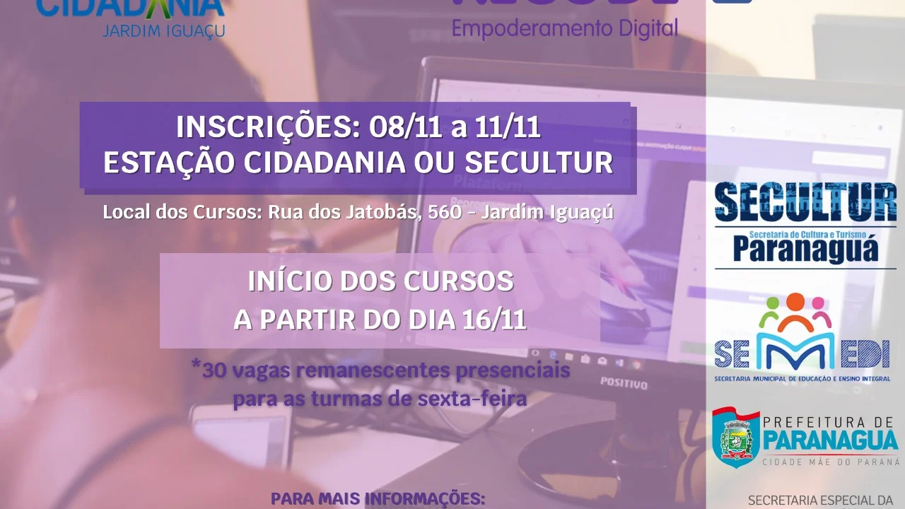 Secultur disponibiliza 30 vagas para cursos na Estação Cidadania